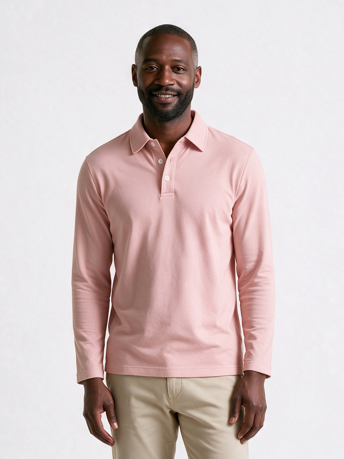 Matteo - Men's Slim Fit Long Sleeve Polo Shirt - Pink