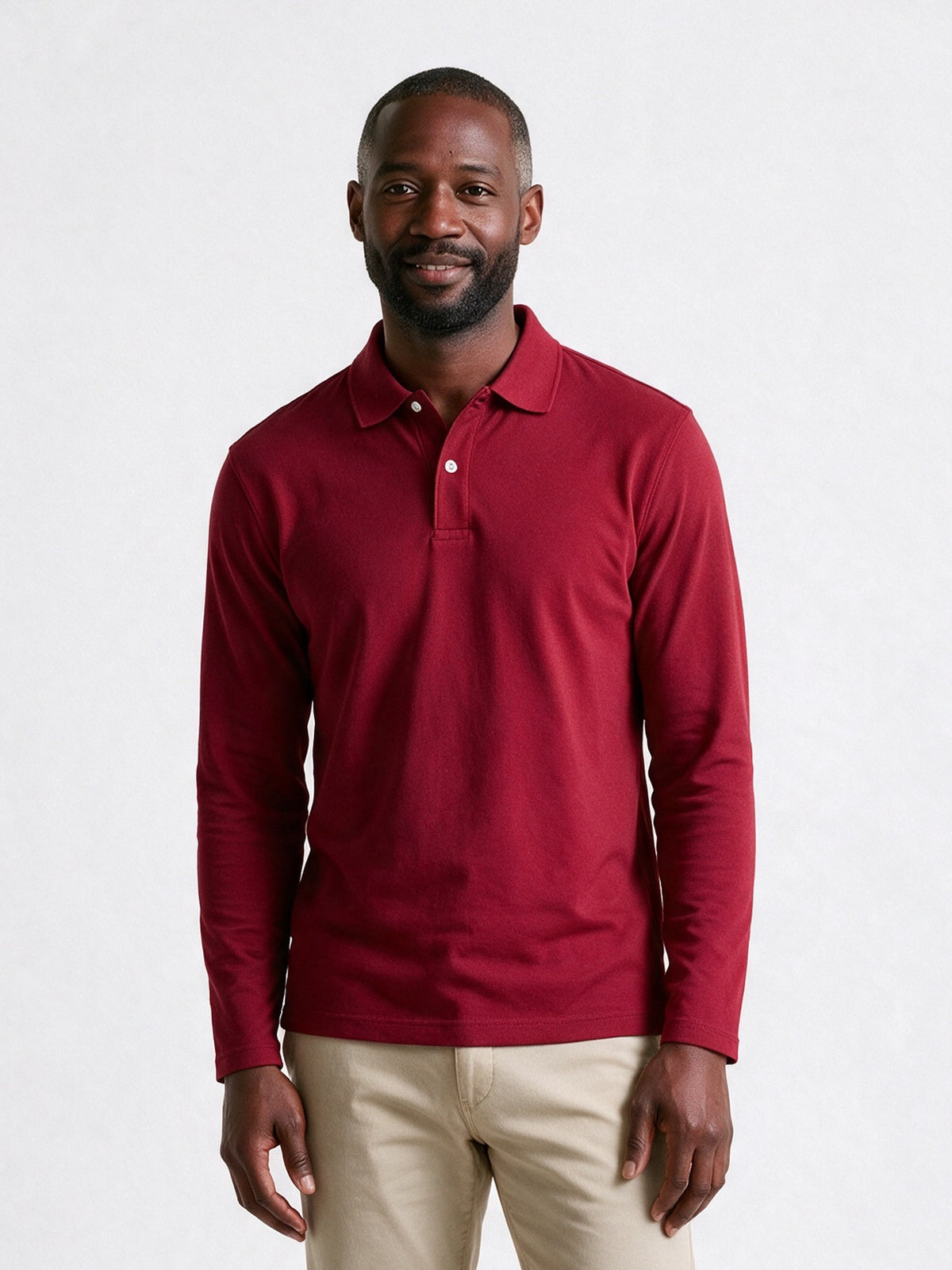Matteo - Men's Slim Fit Long Sleeve Polo Shirt - Red