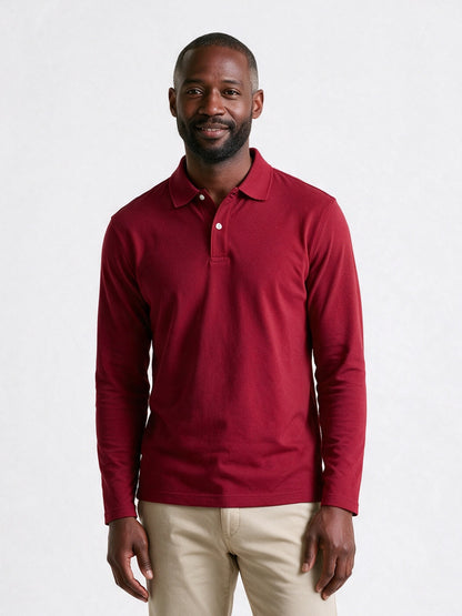 Matteo - Men's Slim Fit Long Sleeve Polo Shirt - Red
