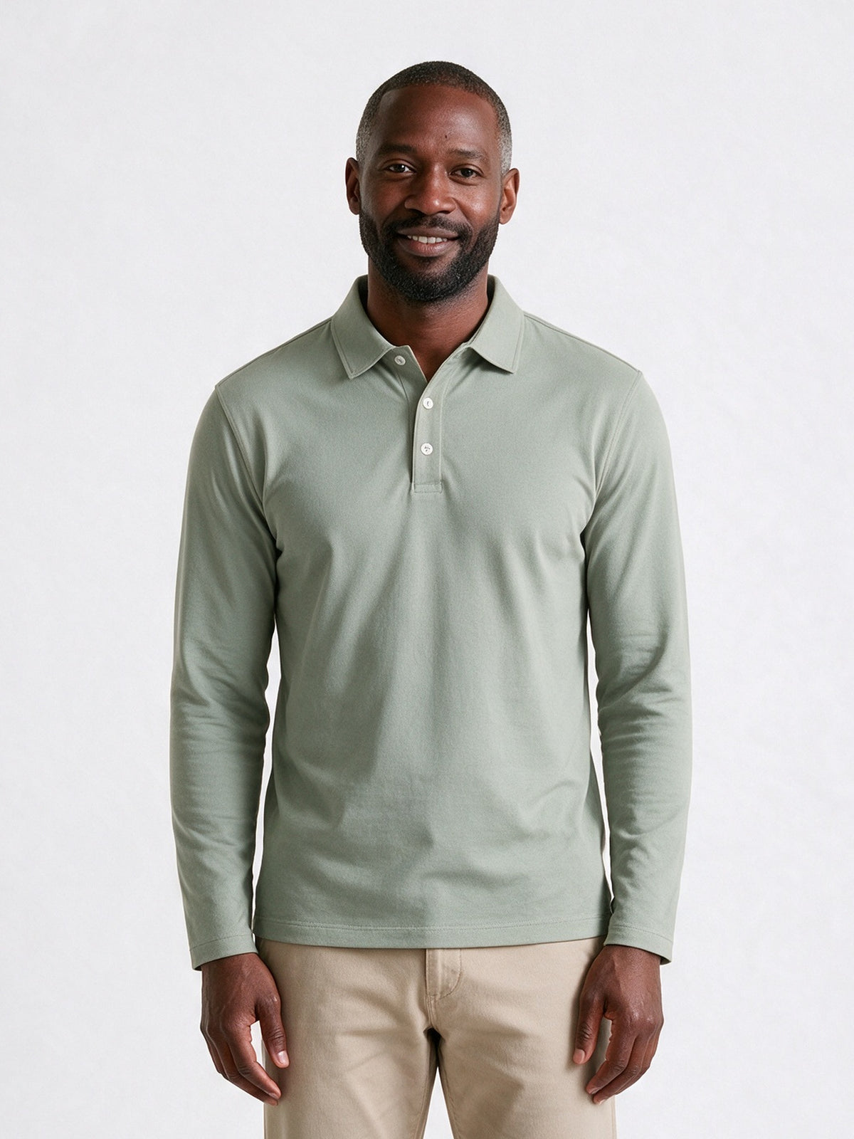 Matteo - Men's Slim Fit Long Sleeve Polo Shirt - Sage Gray