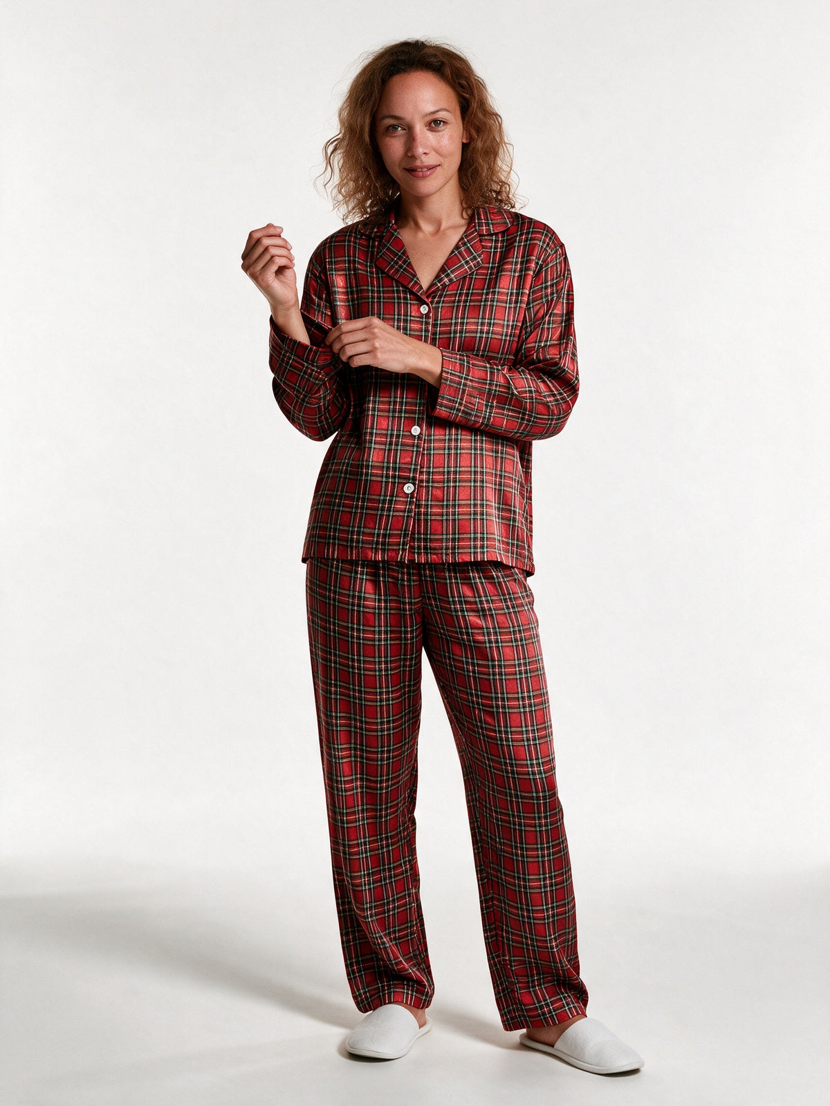 Melissa - Women's Red Plaid Long Sleeve Pajama Set - view 1