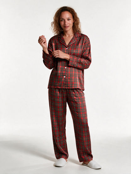 Melissa - Women's Red Plaid Long Sleeve Pajama Set - view 1