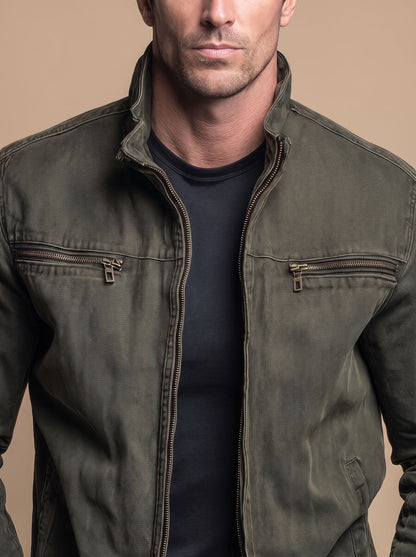 Sebastian - Men's Stand Collar Zip-Up Jacket with Chest Pockets