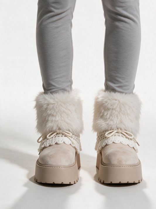 Mette - Women's Platform Boots with Fluffy Leg Warmers - view 1
