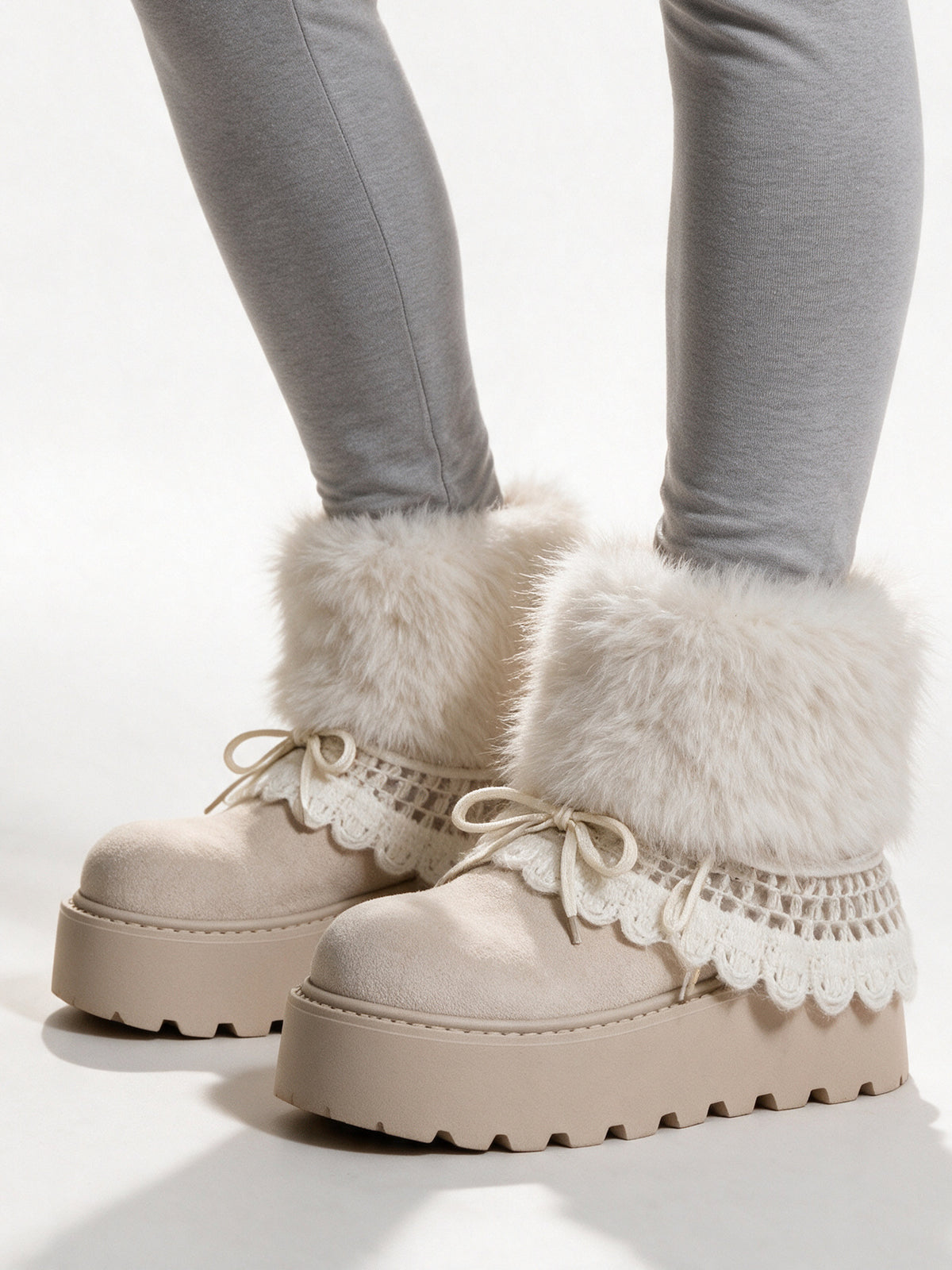 Mette - Women's Platform Boots with Fluffy Leg Warmers - view 2