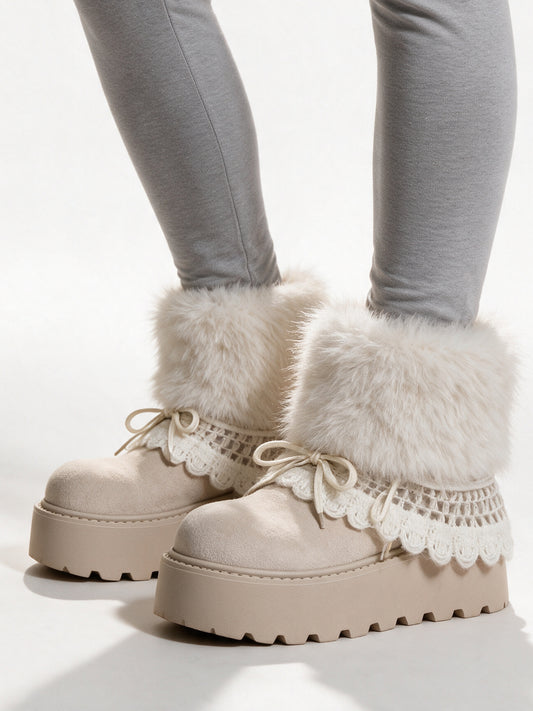 Mette - Women's Platform Boots with Fluffy Leg Warmers - view 2