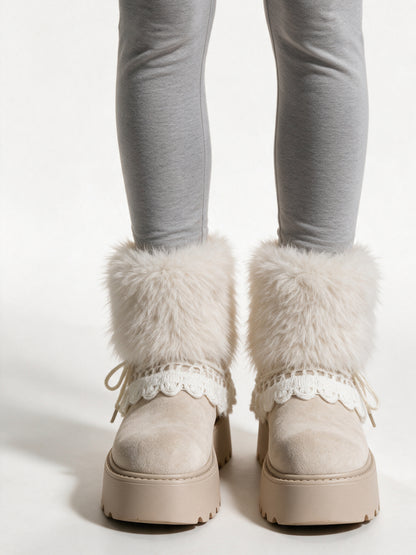 Mette - Women's Platform Boots with Fluffy Leg Warmers - view 3