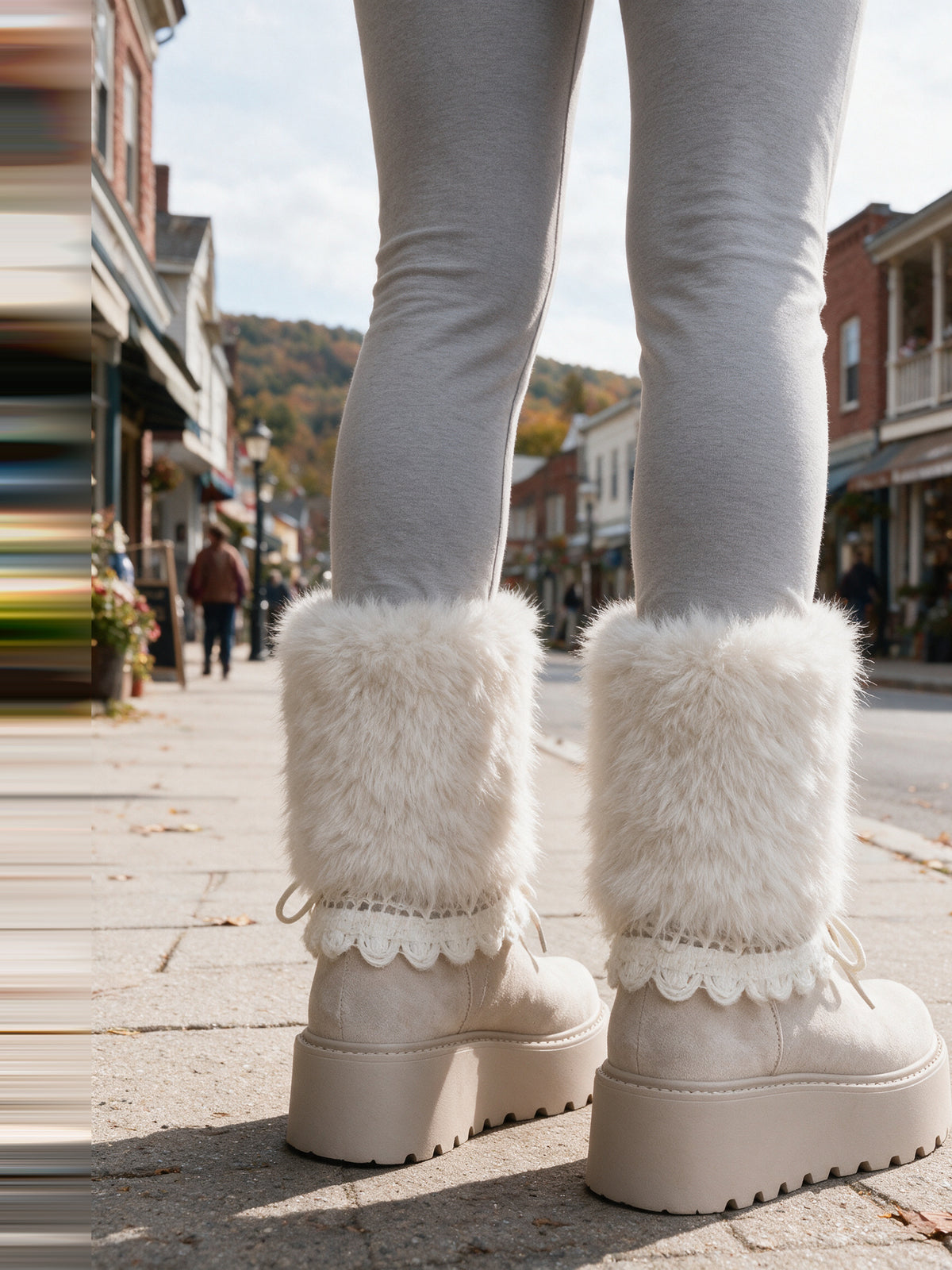 Mette - Women's Platform Boots with Fluffy Leg Warmers - view 4