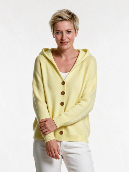 Mira - Women's Hooded Button Knit Cardigan - Lemon