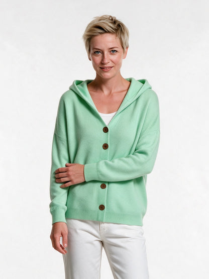 Mira - Women's Hooded Button Knit Cardigan - Mint
