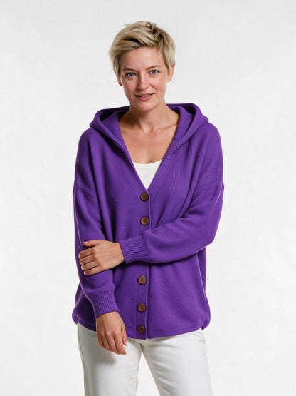 Mira - Women's Hooded Button Knit Cardigan - Violet