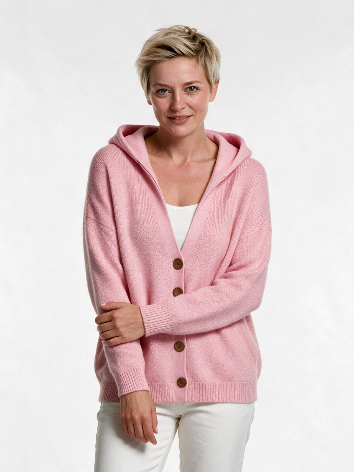 Mira - Women's Hooded Button Knit Cardigan - view 1