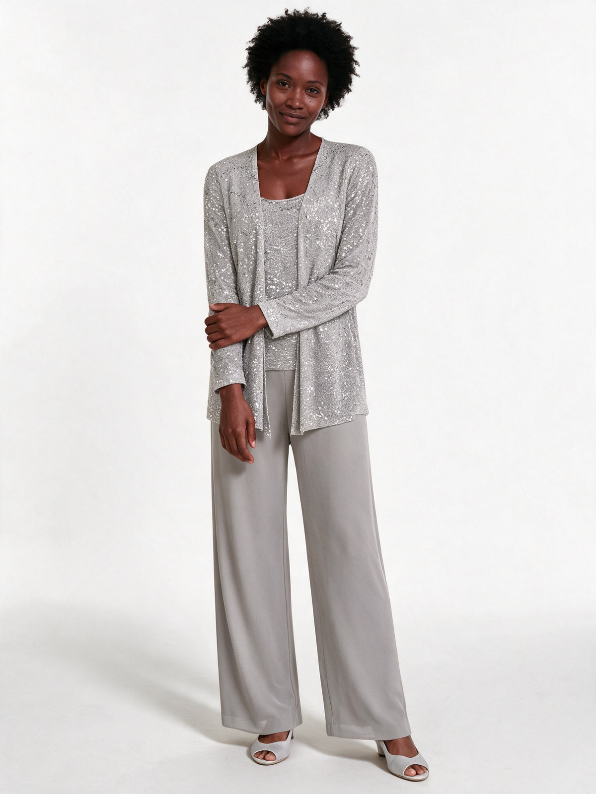 Miriam - Women's Sequin Jacket Three Piece Wide Leg Trouser Suit - view 1