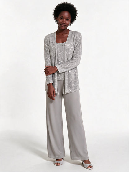 Miriam - Women's Sequin Jacket Three Piece Wide Leg Trouser Suit - view 1