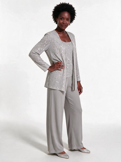 Miriam - Women's Sequin Jacket Three Piece Wide Leg Trouser Suit - view 2