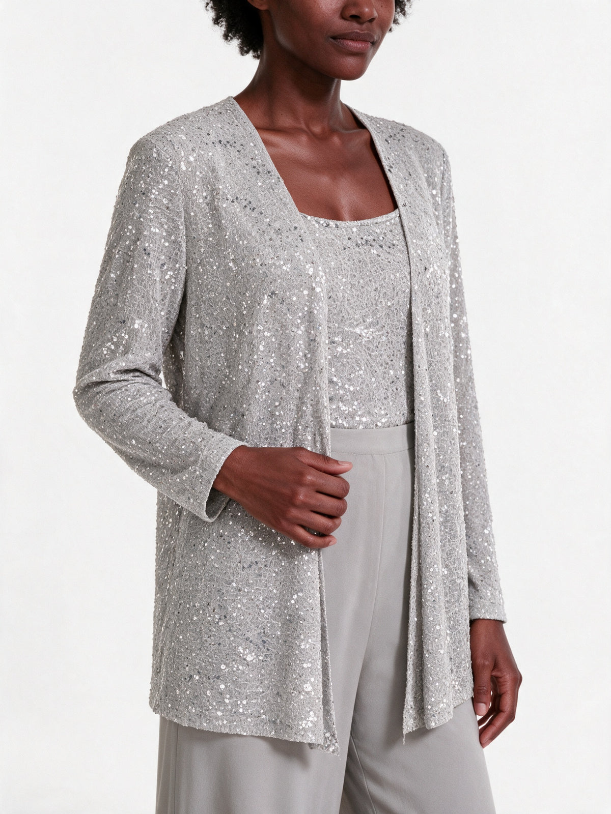 Miriam - Women's Sequin Jacket Three Piece Wide Leg Trouser Suit - view 3