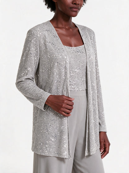 Miriam - Women's Sequin Jacket Three Piece Wide Leg Trouser Suit - view 3