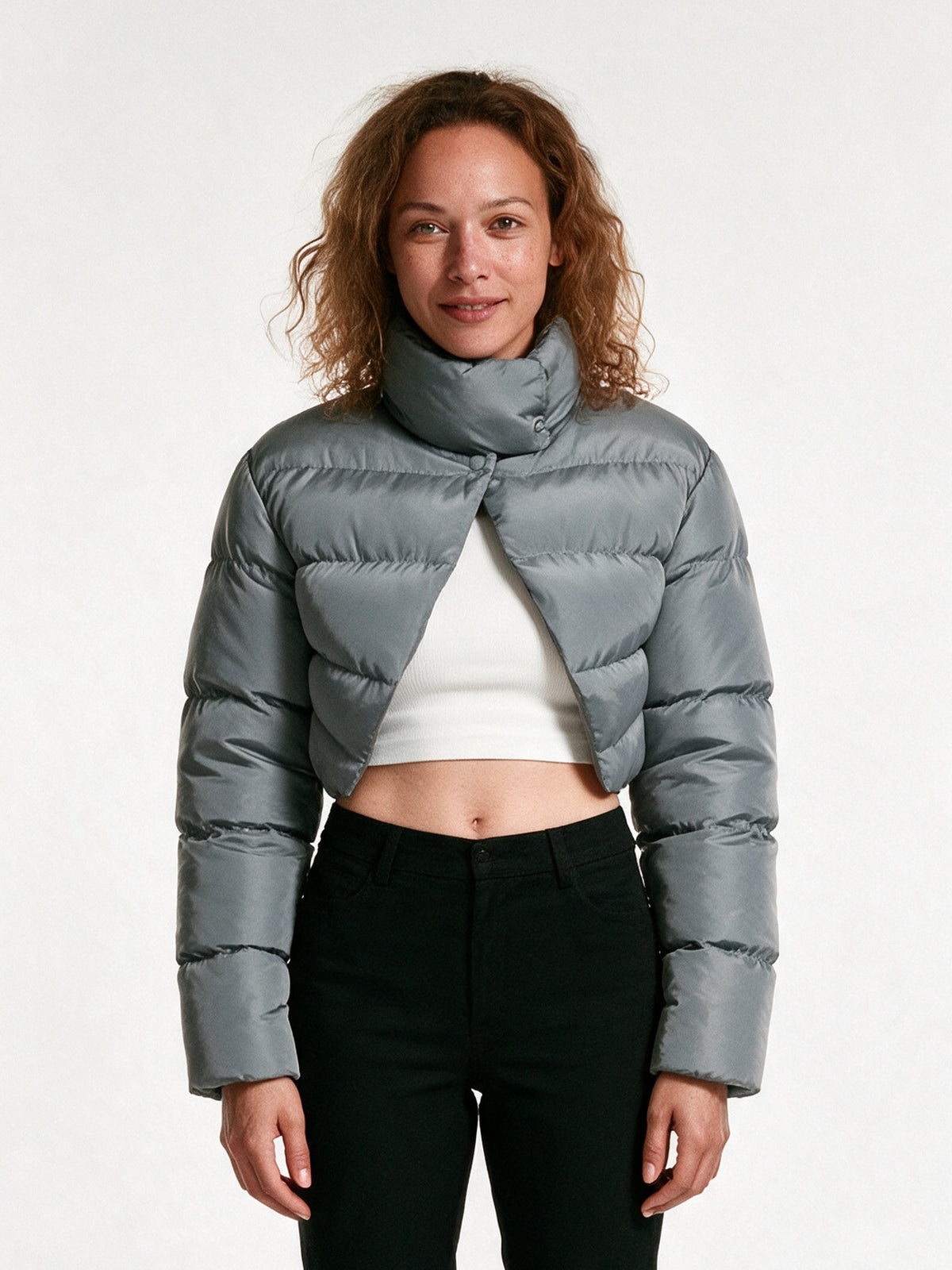 Nadia - Chic Cropped Puffer Jacket for Women - Gray
