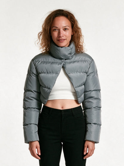 Nadia - Chic Cropped Puffer Jacket for Women - Gray