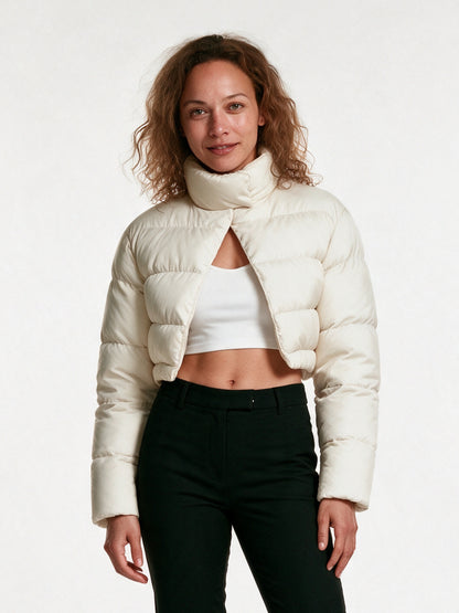 Nadia - Chic Cropped Puffer Jacket for Women - Ivory