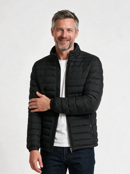 Nils - Men's Stand Collar Quilted Puffer Jacket - Black
