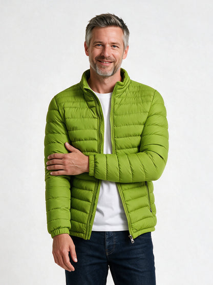 Nils - Men's Stand Collar Quilted Puffer Jacket - Lime Green