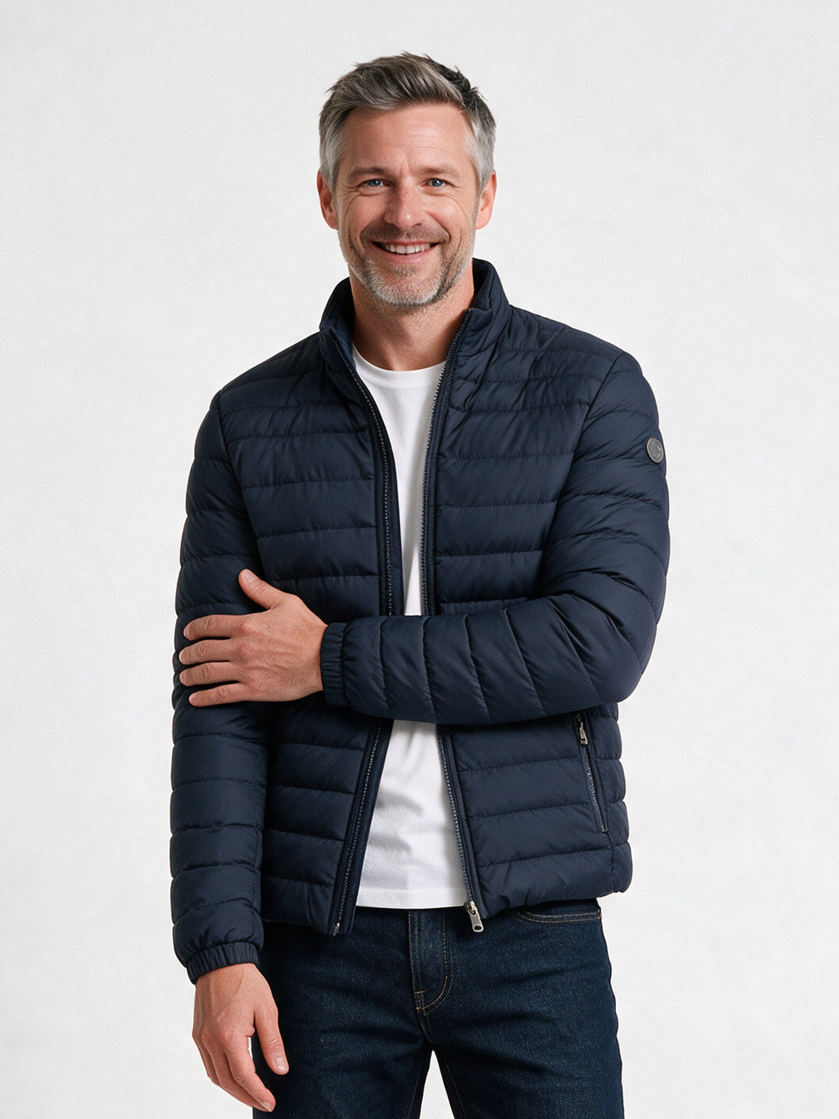 Nils - Men's Stand Collar Quilted Puffer Jacket - Navy