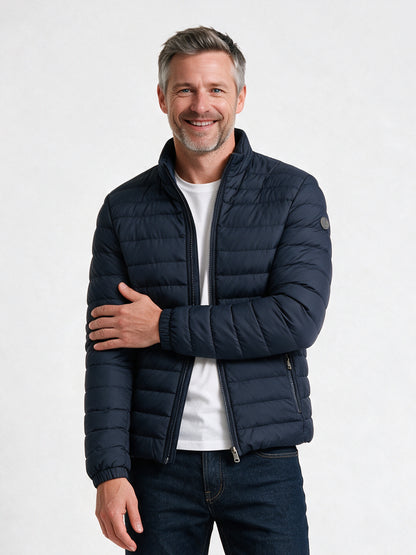 Nils - Men's Stand Collar Quilted Puffer Jacket - Navy