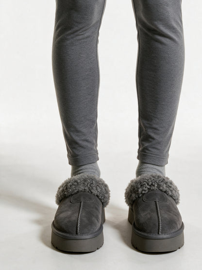 Oda - Women's Platform Slippers with Curly Collar - Grey
