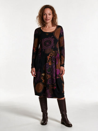 Olivia - Long Sleeve Printed Midi Dress with Pockets - Red
