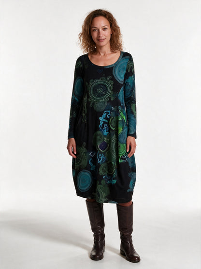Olivia - Long Sleeve Printed Midi Dress with Pockets - view 1