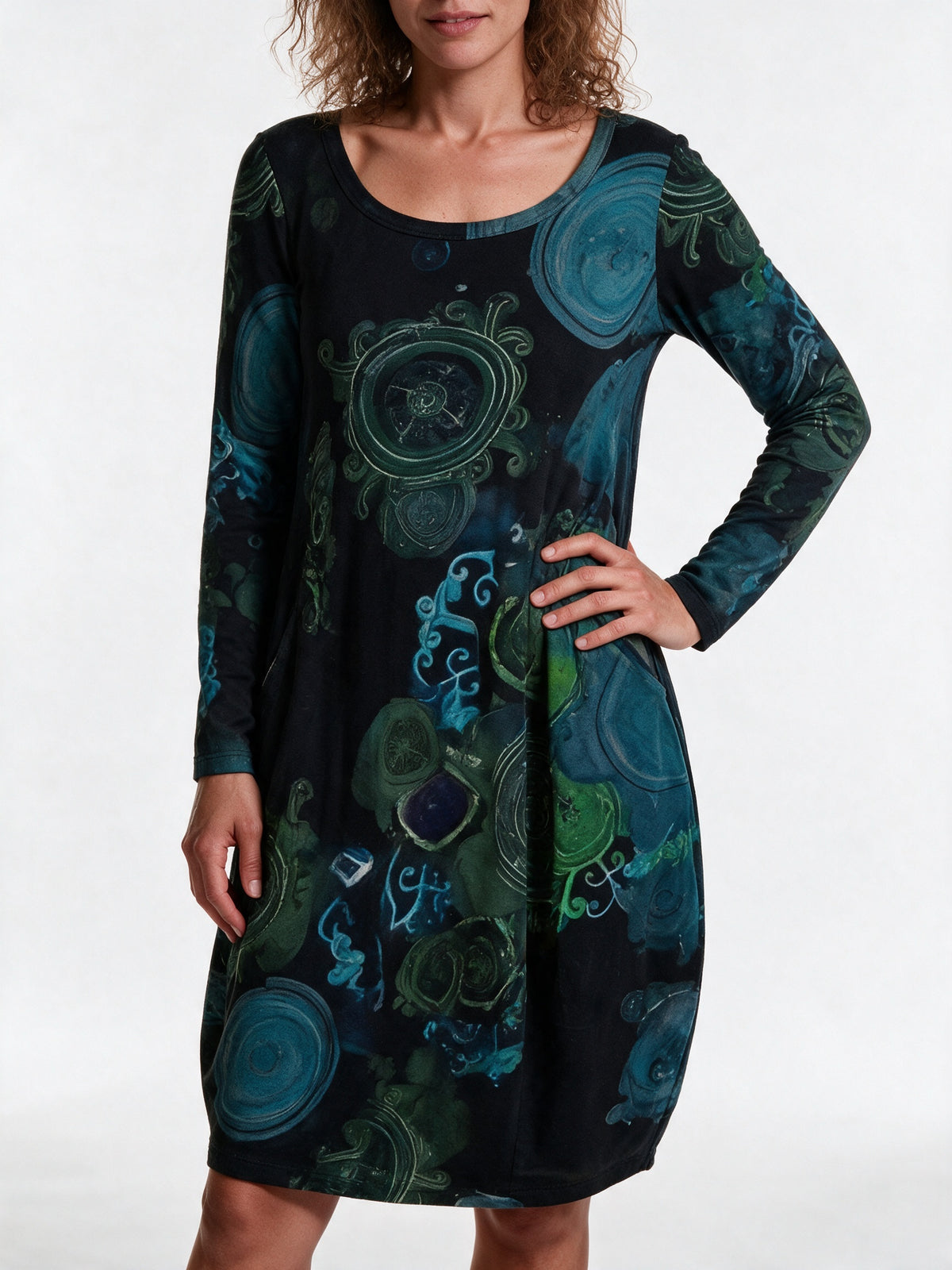 Olivia - Long Sleeve Printed Midi Dress with Pockets - view 3