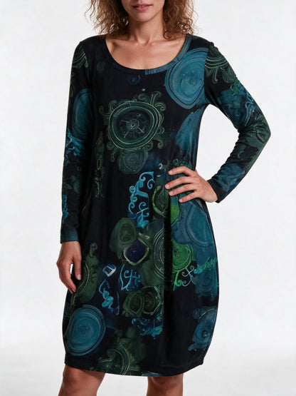 Olivia - Long Sleeve Printed Midi Dress with Pockets - view 3