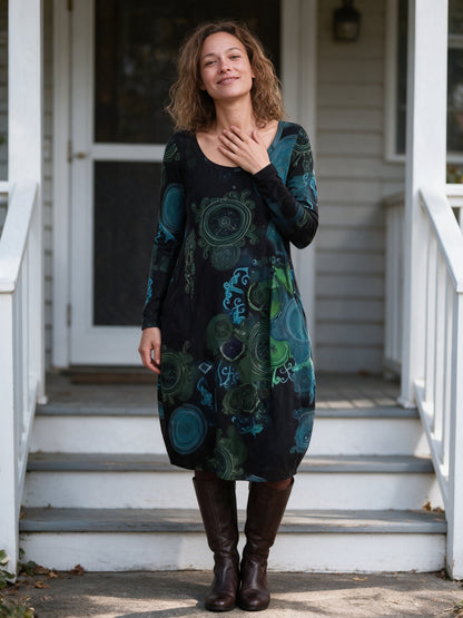 Olivia - Long Sleeve Printed Midi Dress with Pockets - view 4