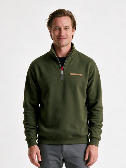 Olof - Men's Quarter Zip Stand Collar Sweatshirt - Army Green