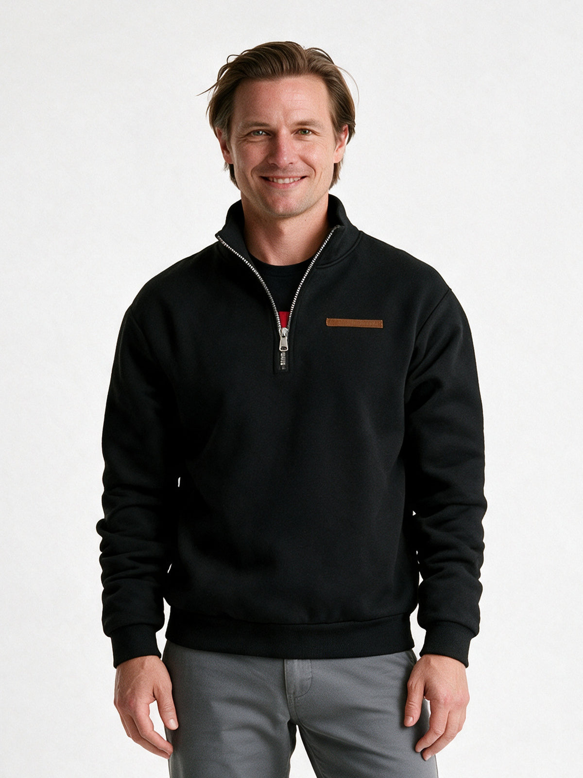 Olof - Men's Quarter Zip Stand Collar Sweatshirt - Black