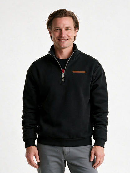 Olof - Men's Quarter Zip Stand Collar Sweatshirt - Black