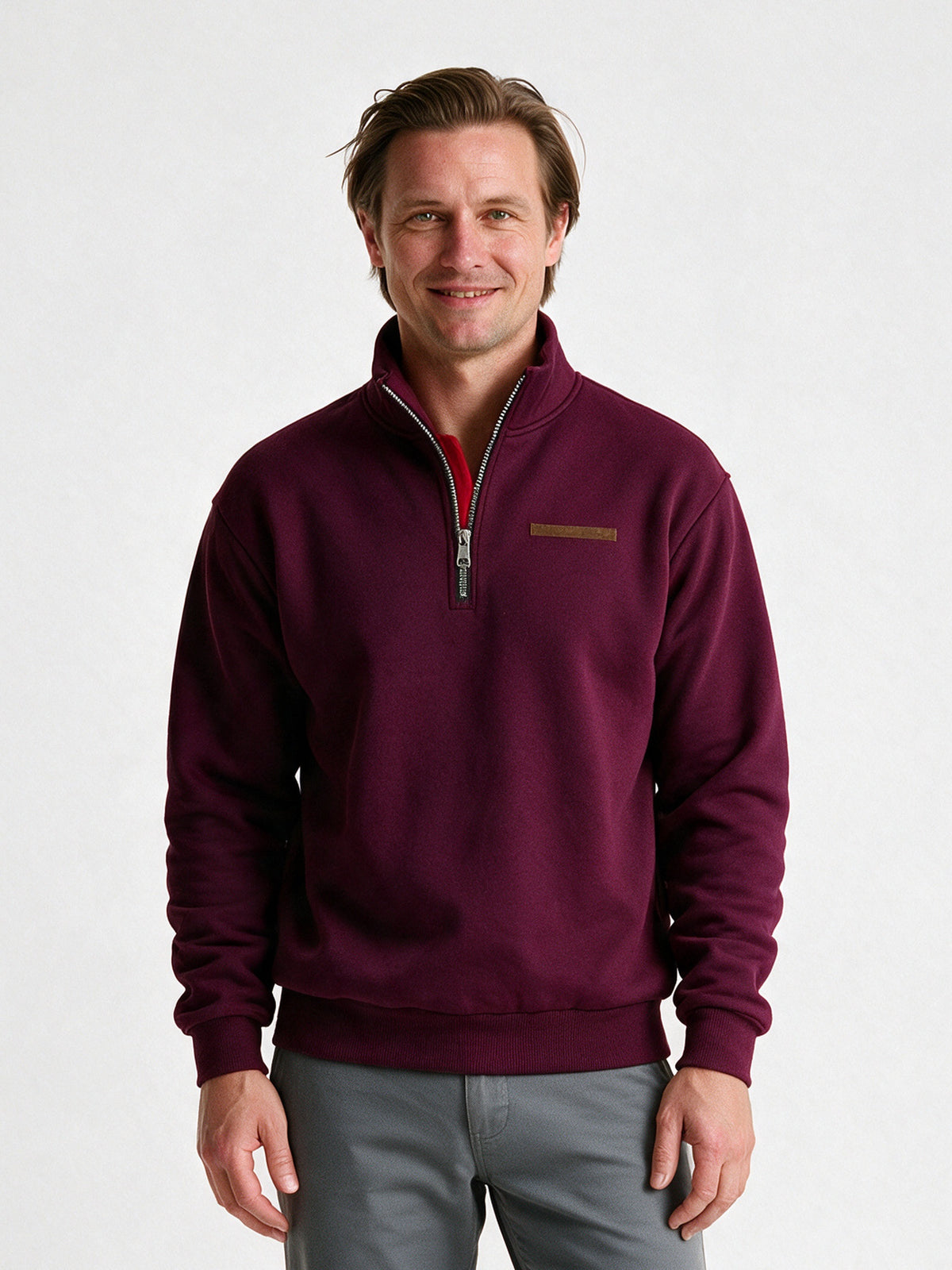 Olof - Men's Quarter Zip Stand Collar Sweatshirt - Burgundy