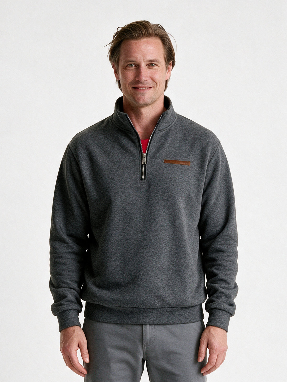 Olof - Men's Quarter Zip Stand Collar Sweatshirt - Dark Grey