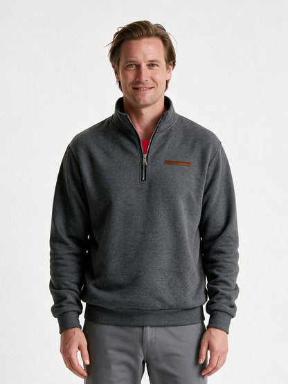 Olof - Men's Quarter Zip Stand Collar Sweatshirt - Dark Grey