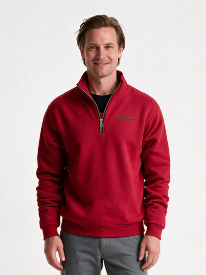 Olof - Men's Quarter Zip Stand Collar Sweatshirt - Red