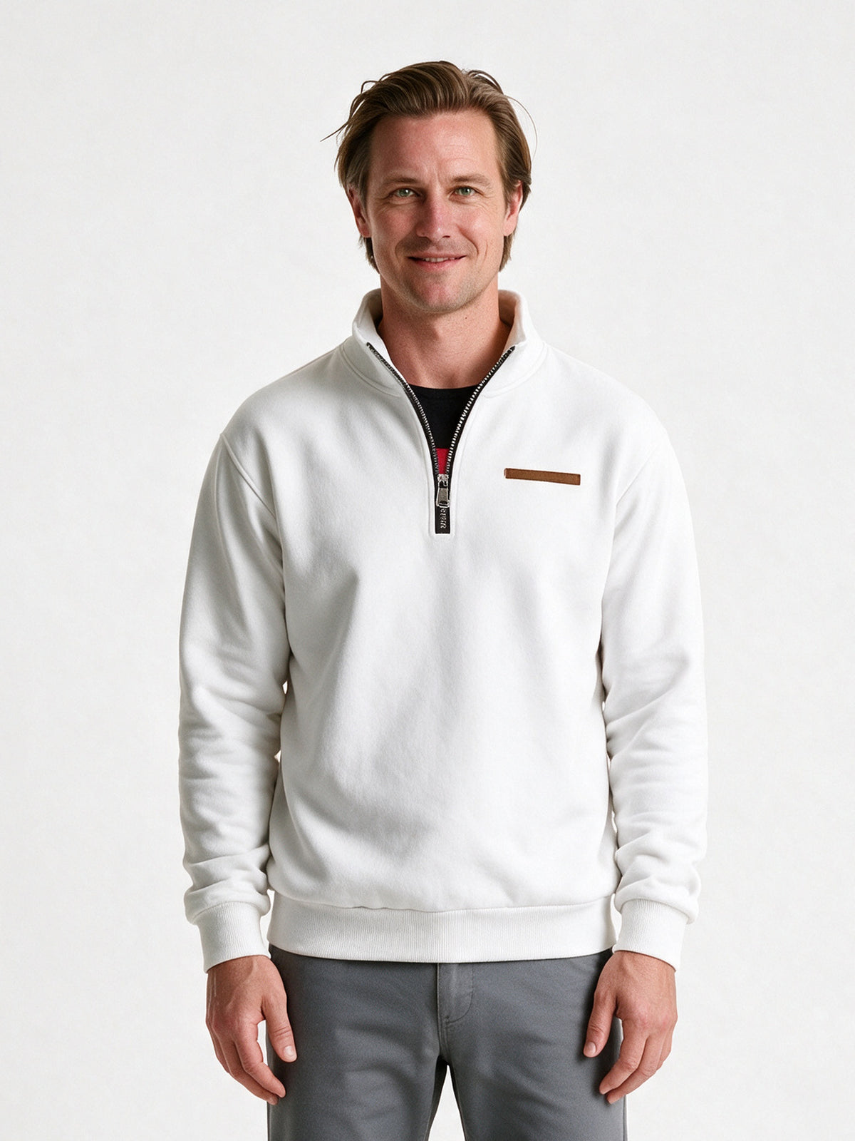 Olof - Men's Quarter Zip Stand Collar Sweatshirt - White