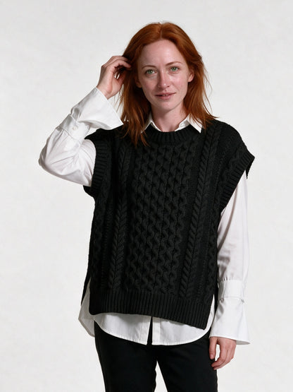 Oona - Women's Cable Knit Sweater Vest with Side Slits - view 1
