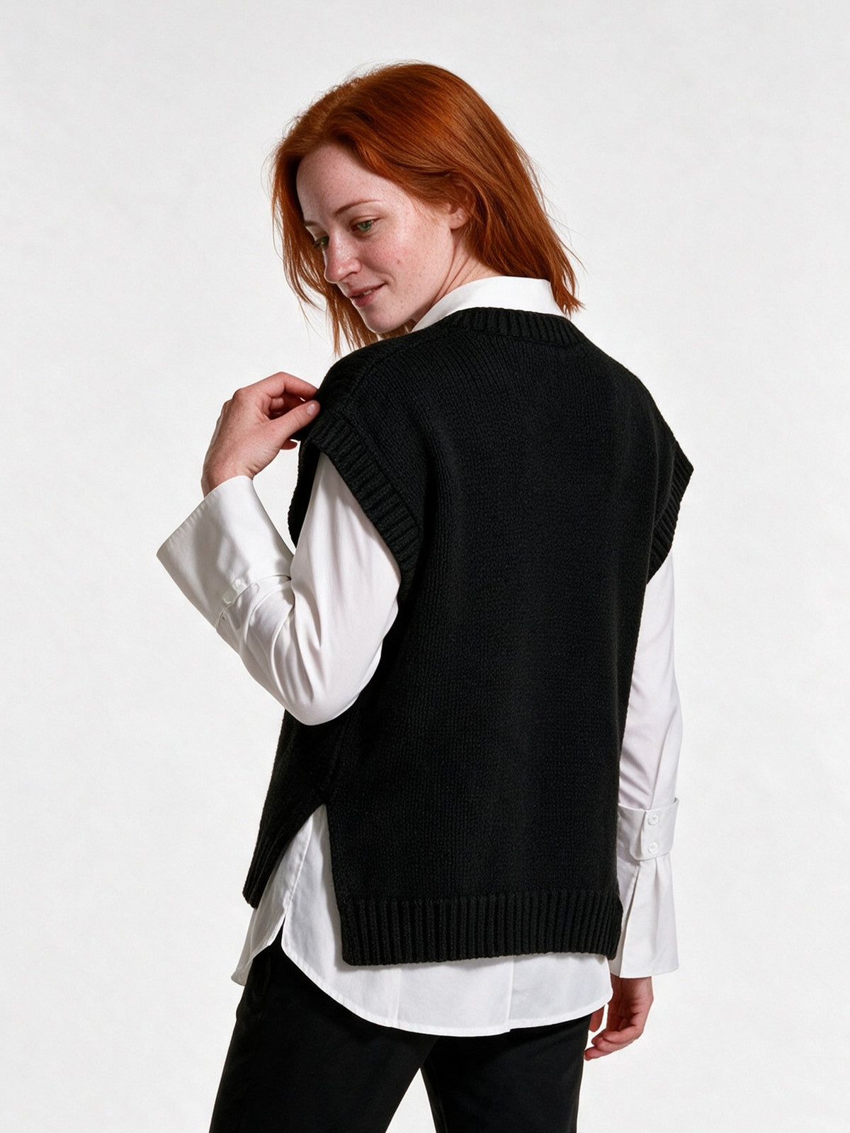Oona - Women's Cable Knit Sweater Vest with Side Slits - view 5