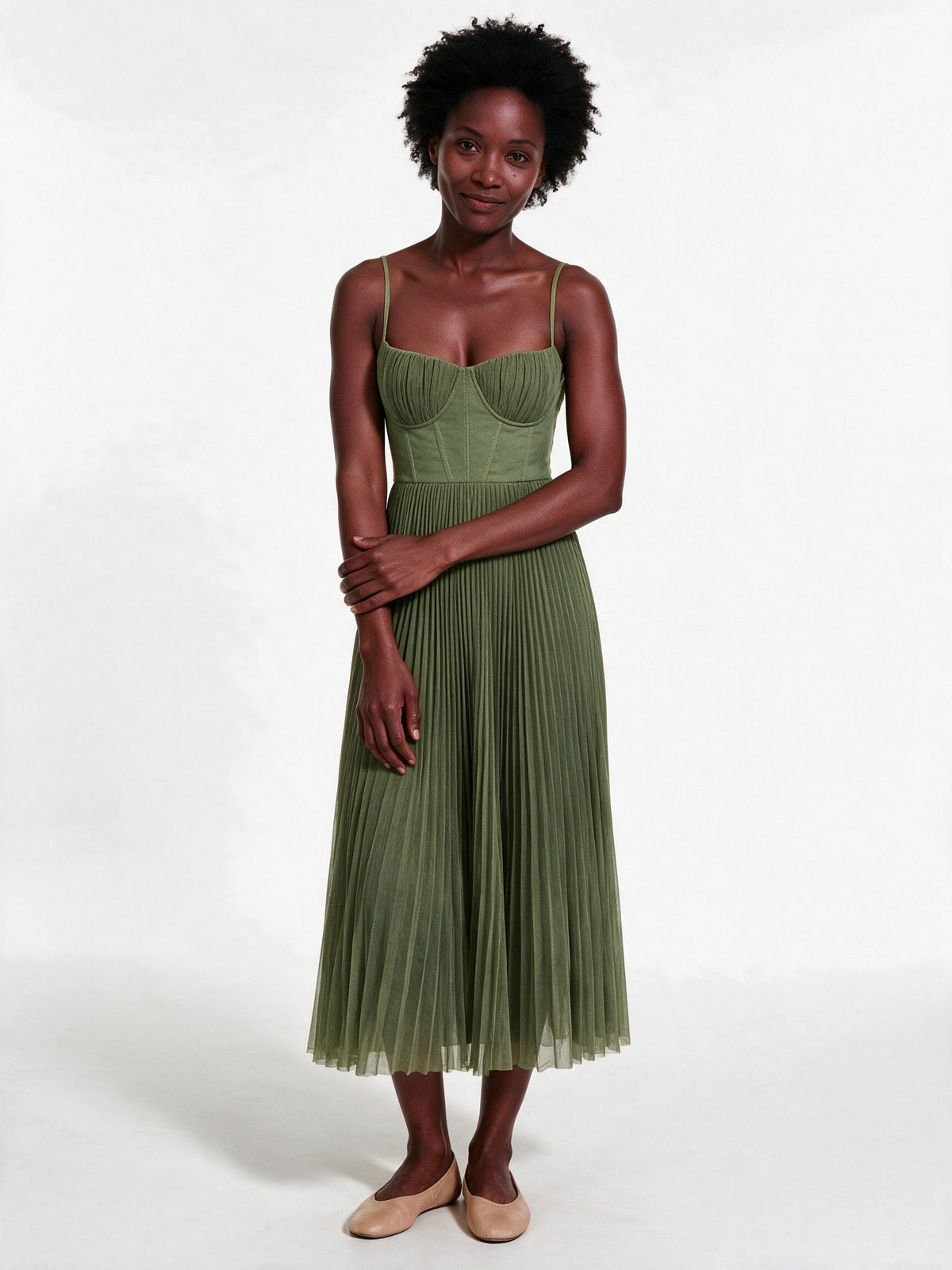 Ottavia - Pleated Bustier Midi Dress with Thin Straps - view 1