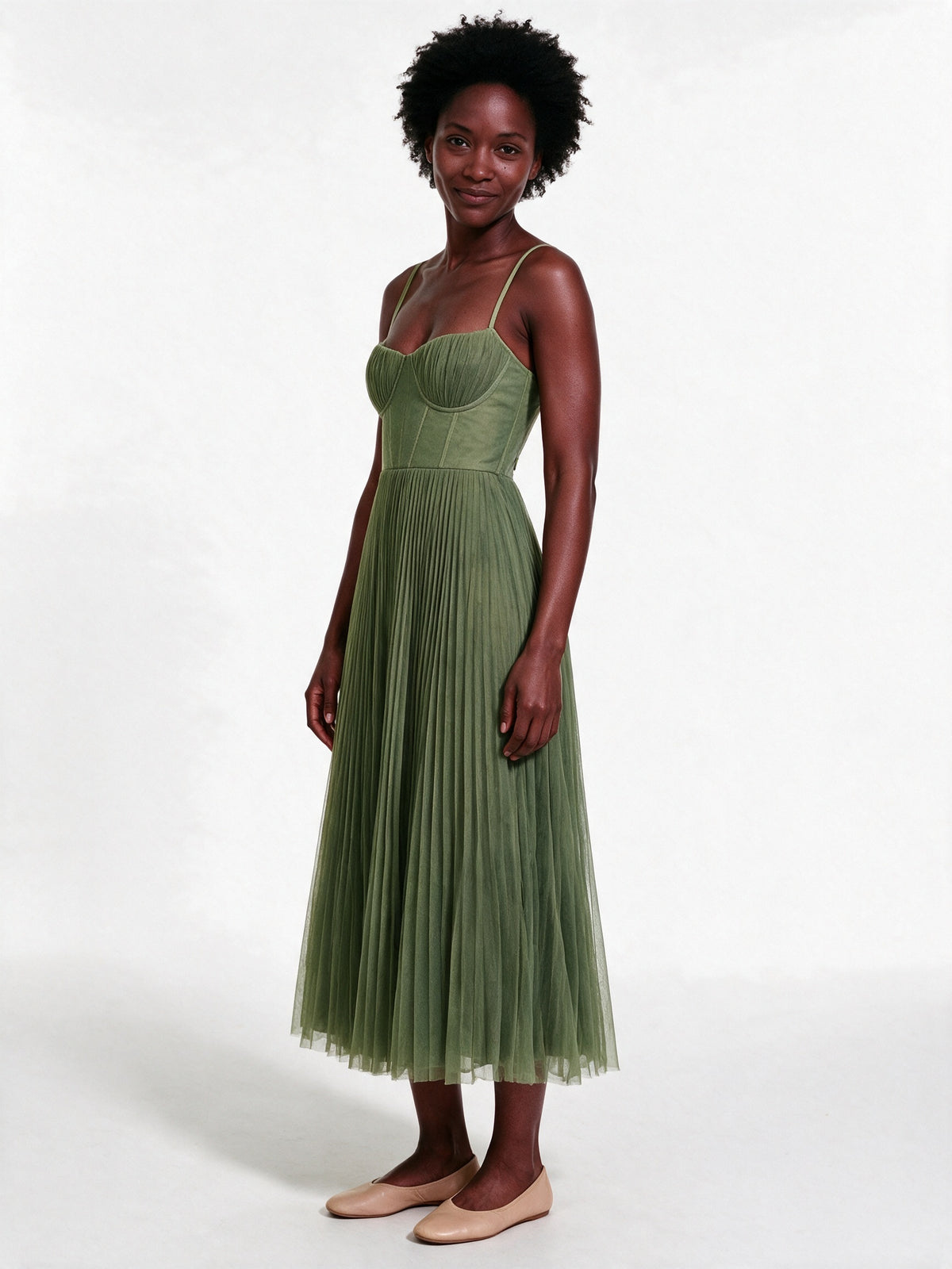 Ottavia - Pleated Bustier Midi Dress with Thin Straps - view 2