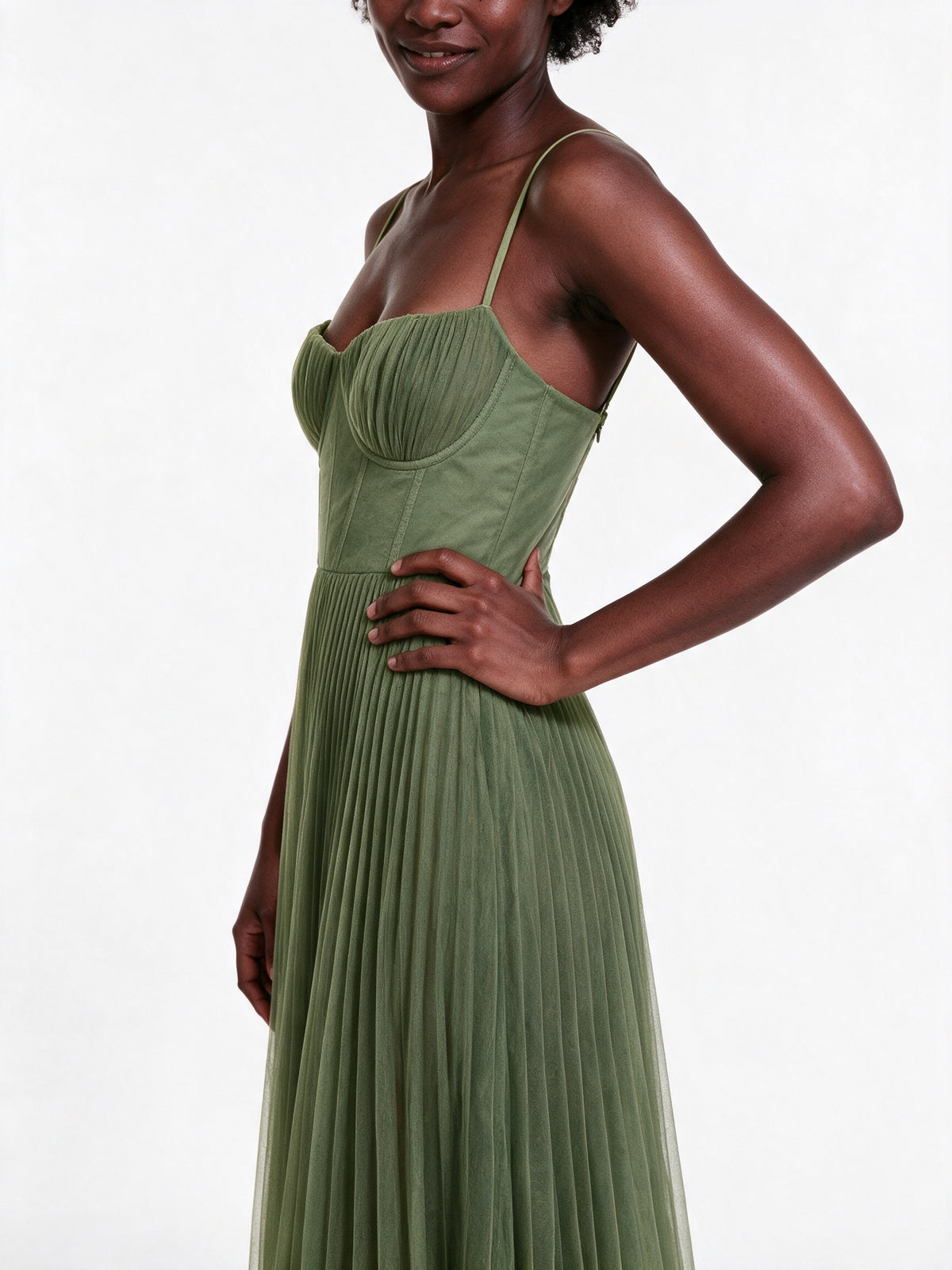 Ottavia - Pleated Bustier Midi Dress with Thin Straps - view 3