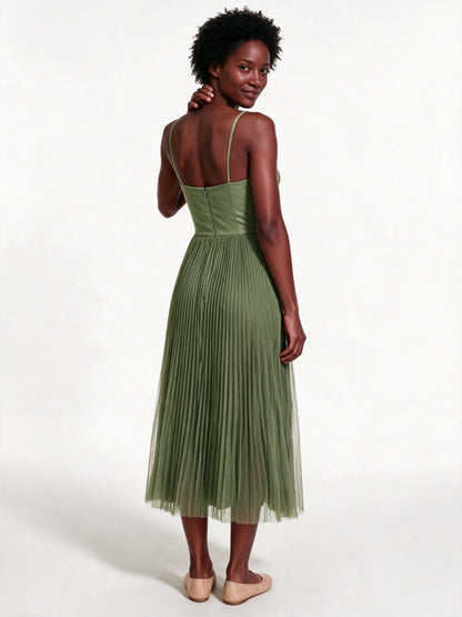 Ottavia - Pleated Bustier Midi Dress with Thin Straps - view 5