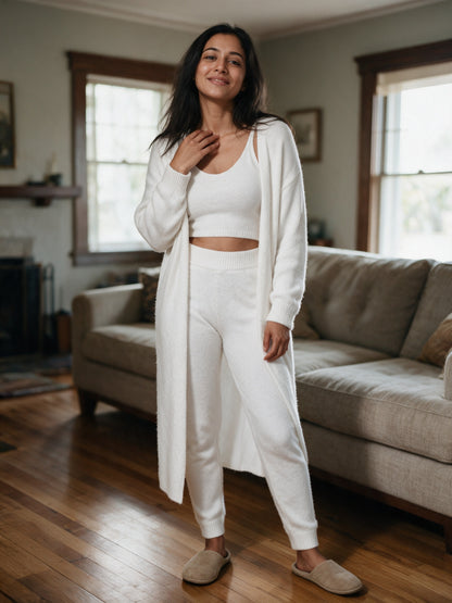 Ottilie - Women's Fluffy Three Piece Lounge Set with Long Cardigan - view 4