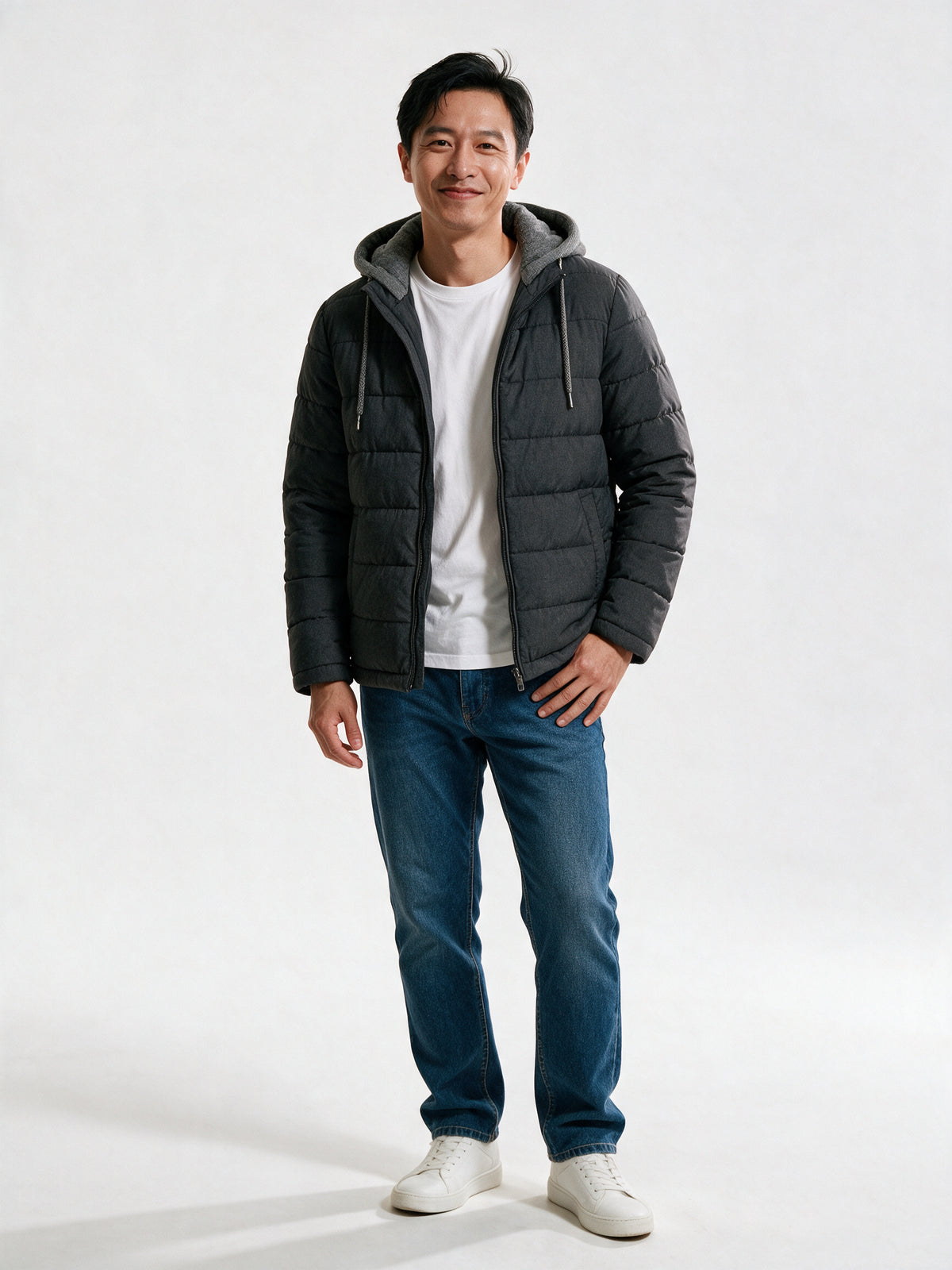Owen - Men's Lightweight Quilted Hooded Puffer Jacket - Gray